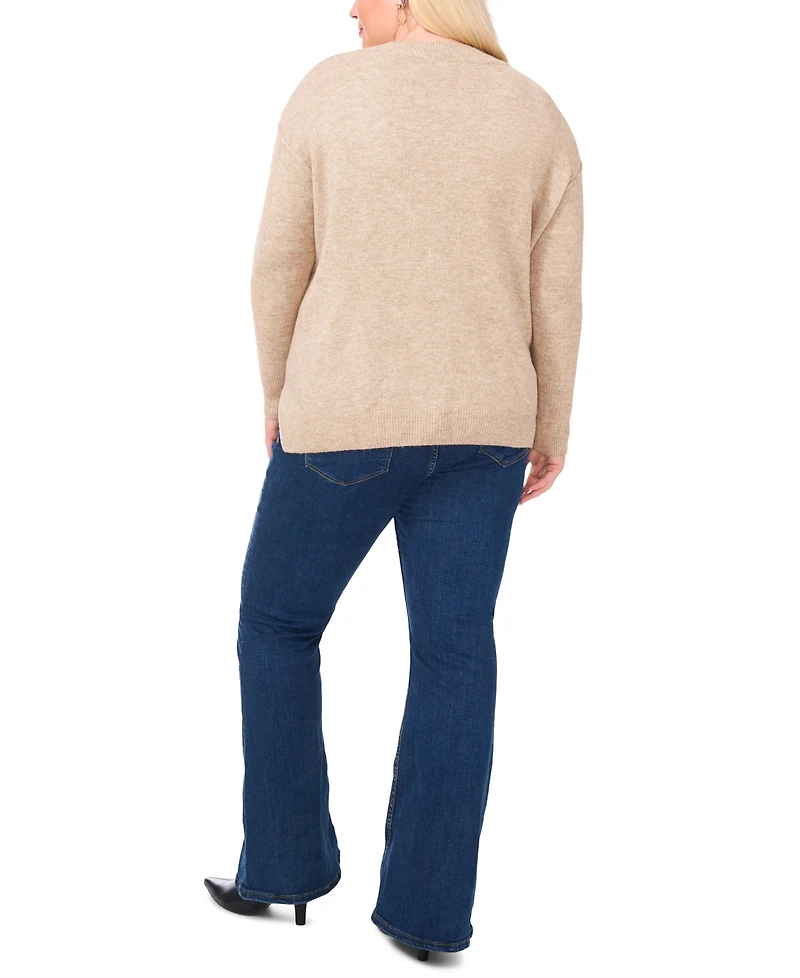 Vince Camuto Plus Cozy Crewneck Star-Print Dropped-Shoulder Sweater