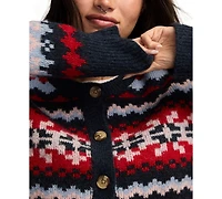 Lucky Brand Women's Fair Isle Crew Neck Cardigan Sweater