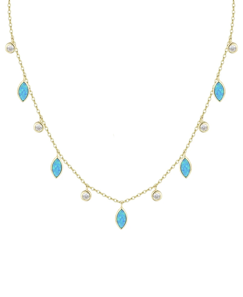 Drops of Spring Necklace with Lab-Grown Opal 14k Gold Plated Sterling Silver