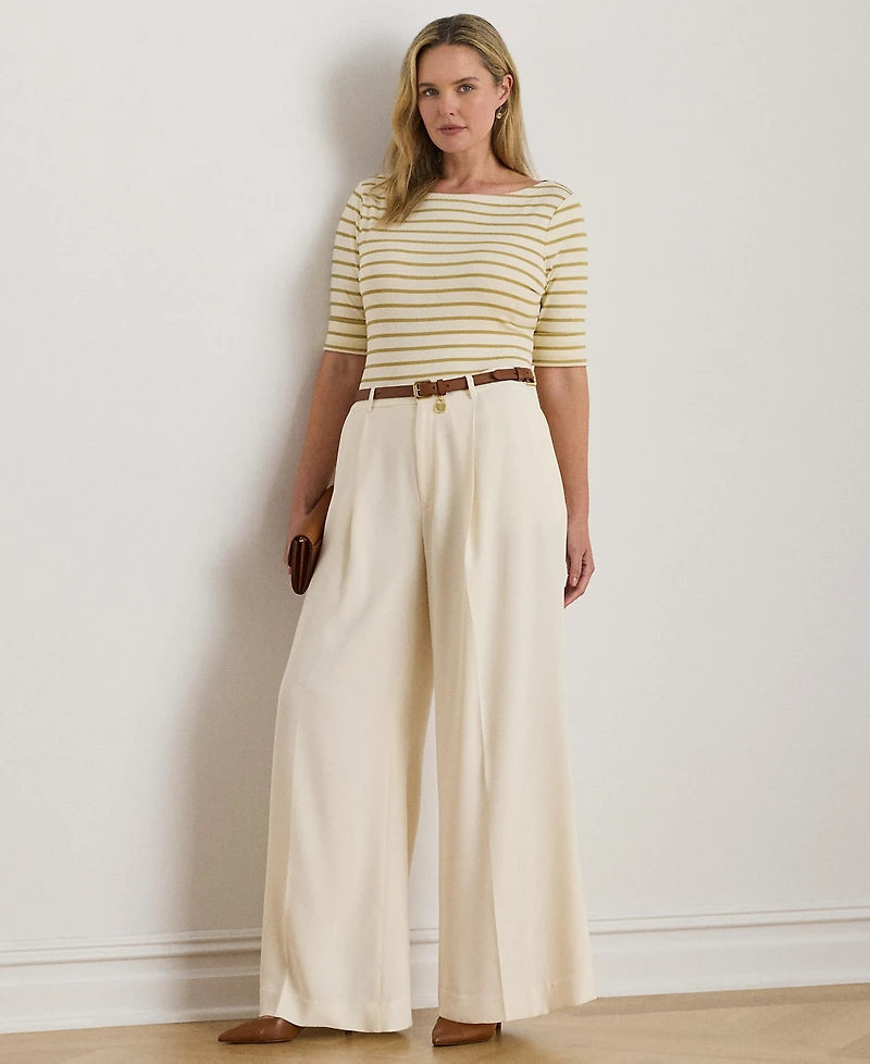 Lauren Ralph Plus Metallic Striped Boat Neck T-Shirt
