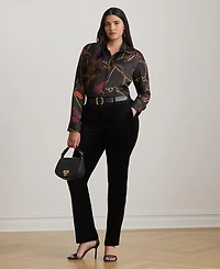 Lauren Ralph Plus Classic Fit Belting-Print Satin Shirt