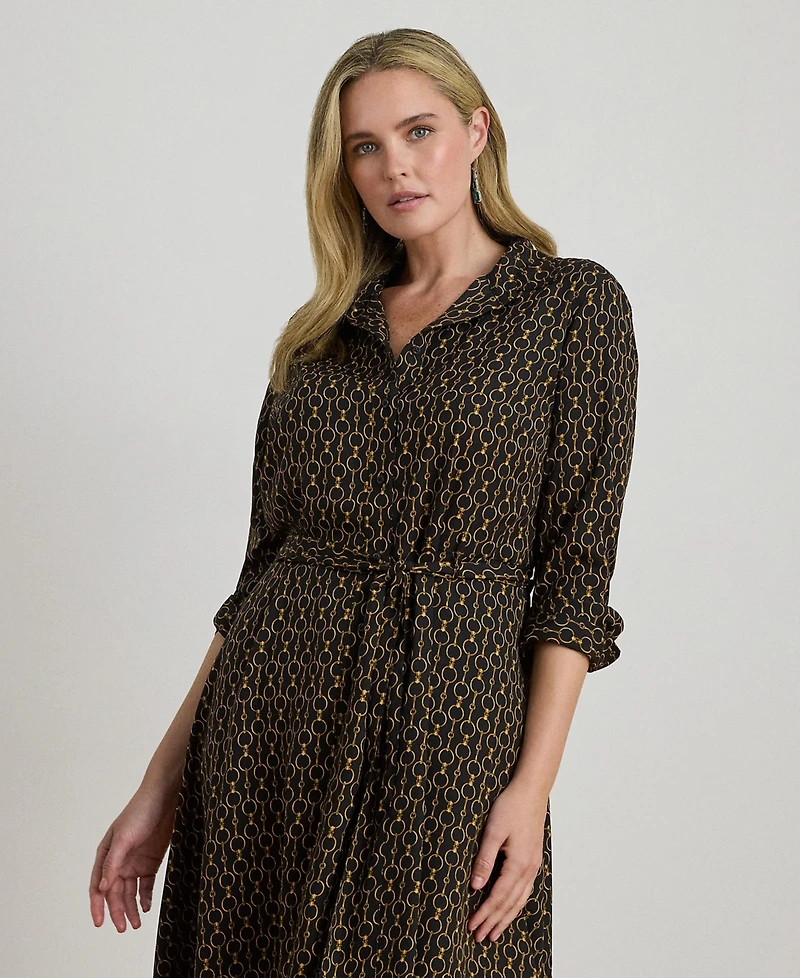 Lauren Ralph Lauren Plus Size Chain-Print Crepe Shirt-Dress
