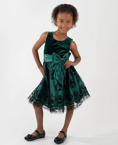 Rare Editions Girls 2T-6X Bow Applique Border Mesh Dress