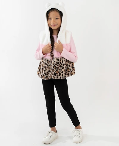 Rare Editions Girls 2T-6X 3-Piece Long Sleeve Top, Vest and Leggings Set