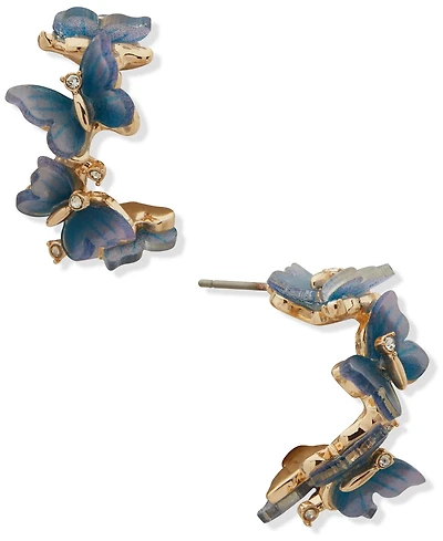 lonna & lilly Glass Stone Gold-Tone Butterfly Hoop Earrings