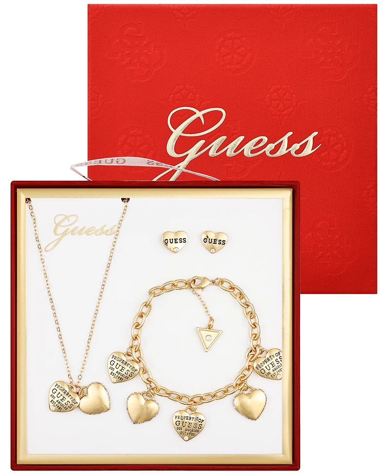 Guess 3-Pc. Cubic Zirconia Gold-Tone Necklace, Stud Earrings, and Bracelet Set