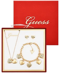 Guess 3-Pc. Cubic Zirconia Gold-Tone Necklace, Stud Earrings, and Bracelet Set