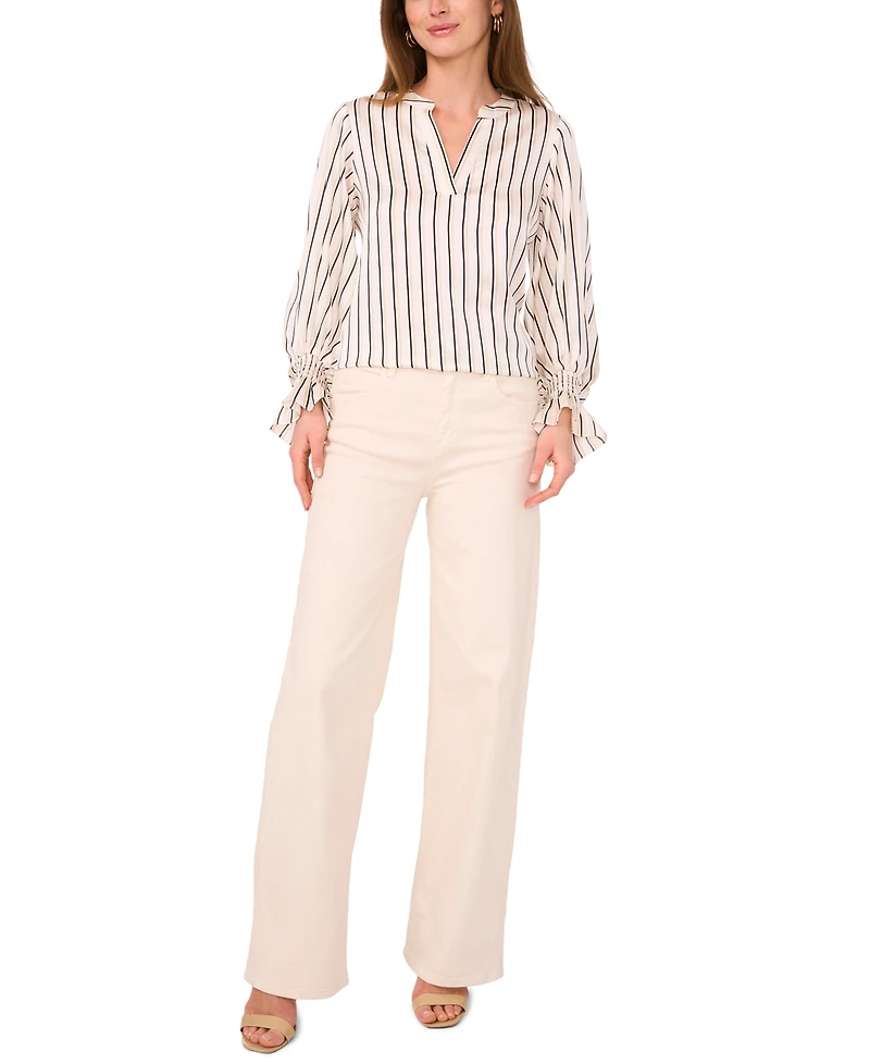 Vince Camuto Women's Split Neck Long Sleeves Top with Smocked Cuff