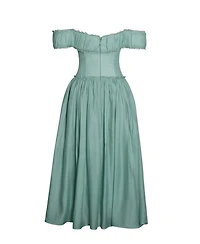 Miss Circle Women's Xavy Teal Green Off Shoulder Corset Midi Dress