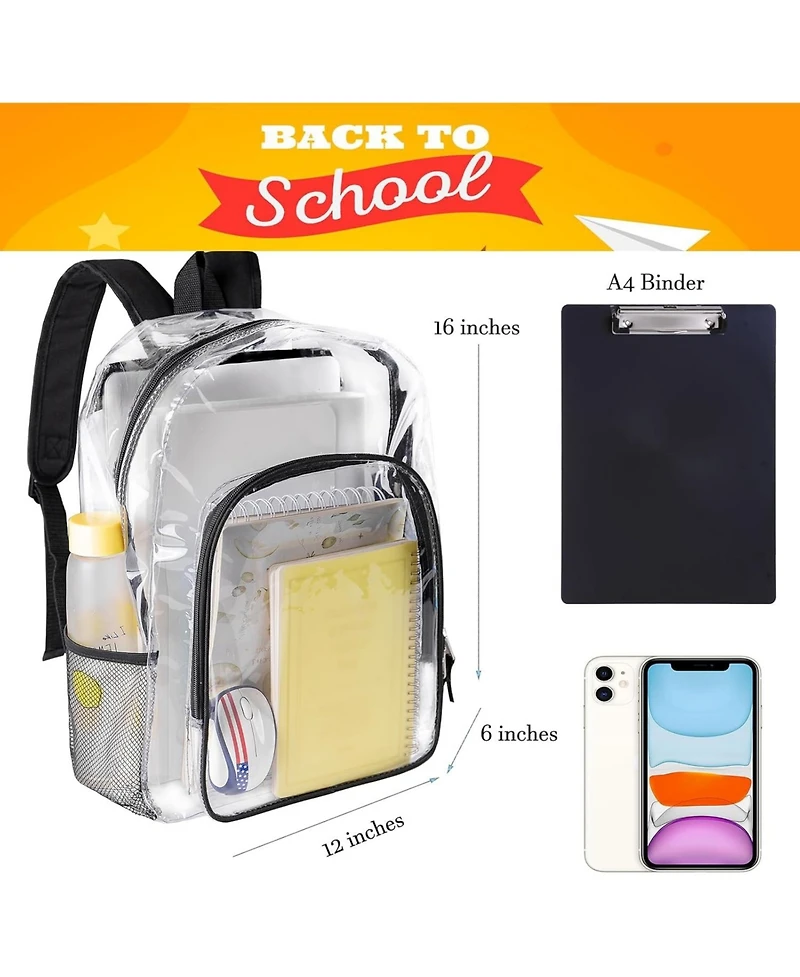 Clear Backpack Heavy Duty Clear Bookbag Transparent Plastic Backpacks for School Work Concert College (Black)