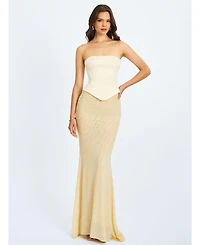 Miss Circle Women's Adelina Butter Yellow Peplum Mermaid Gown with Lace-up Back