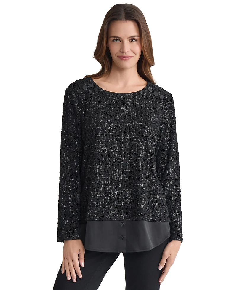 Jones New York Women's Textured Contrast-Hem Top