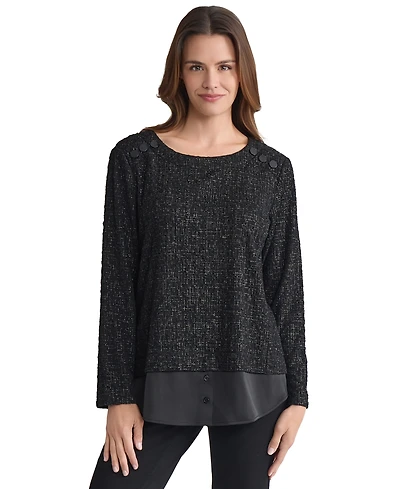 Jones New York Women's Textured Contrast-Hem Top