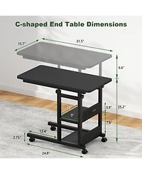 Aheaplus Height Adjustable C Table with Usb Port and Wheels