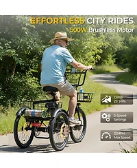 Mikolo Step-Thru Folding E-Trike, 500W 20" Electric Trike for Adults with Removable Battery & Basket