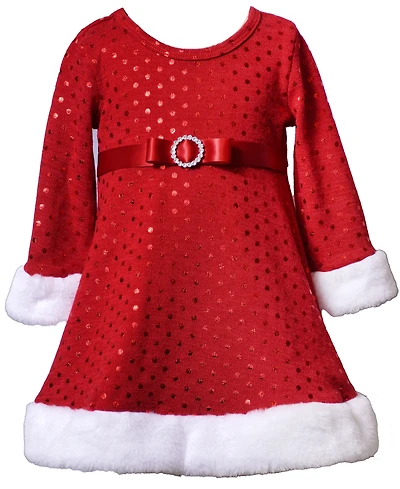 Bonnie Baby Girls Long Sleeve Foiled Dot Santa Dress