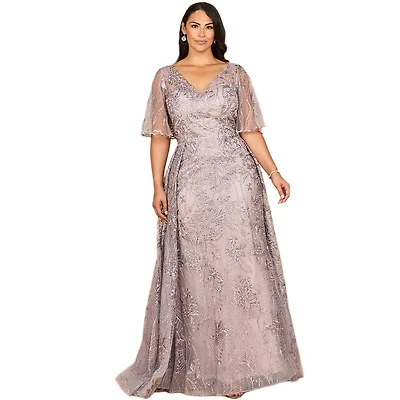 Lara Women's Overskirt Lace Fitted V-Neck Gown with Cape Sleeves