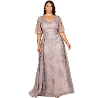 Lara Women's Overskirt Lace Fitted V-Neck Gown with Cape Sleeves