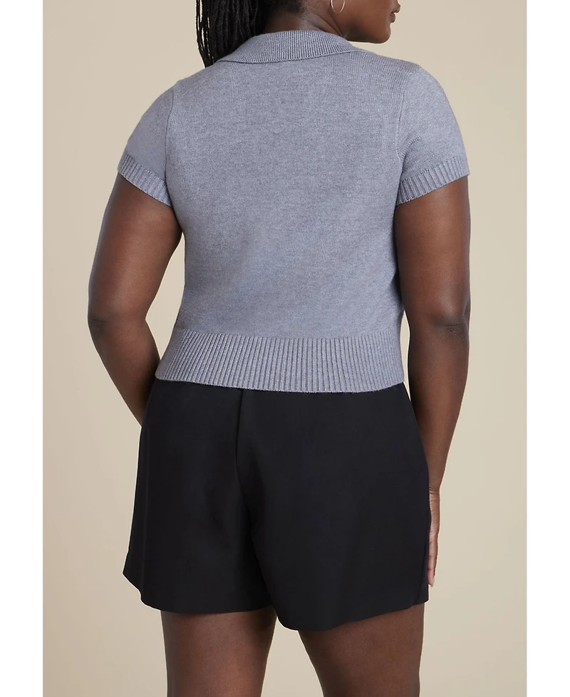 Eloquii Women's Cropped Zip Up Polo Sweater