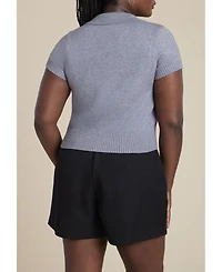 Eloquii Women's Cropped Zip Up Polo Sweater