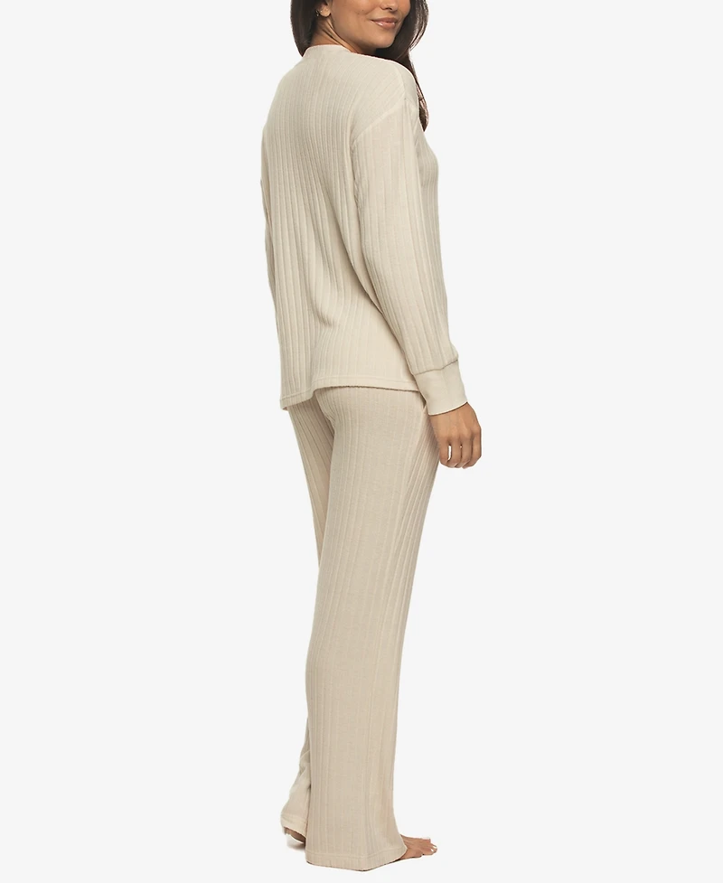 Felina Women's Regular Serena Crew Neck Pullover Brushed Rib Lounge Set