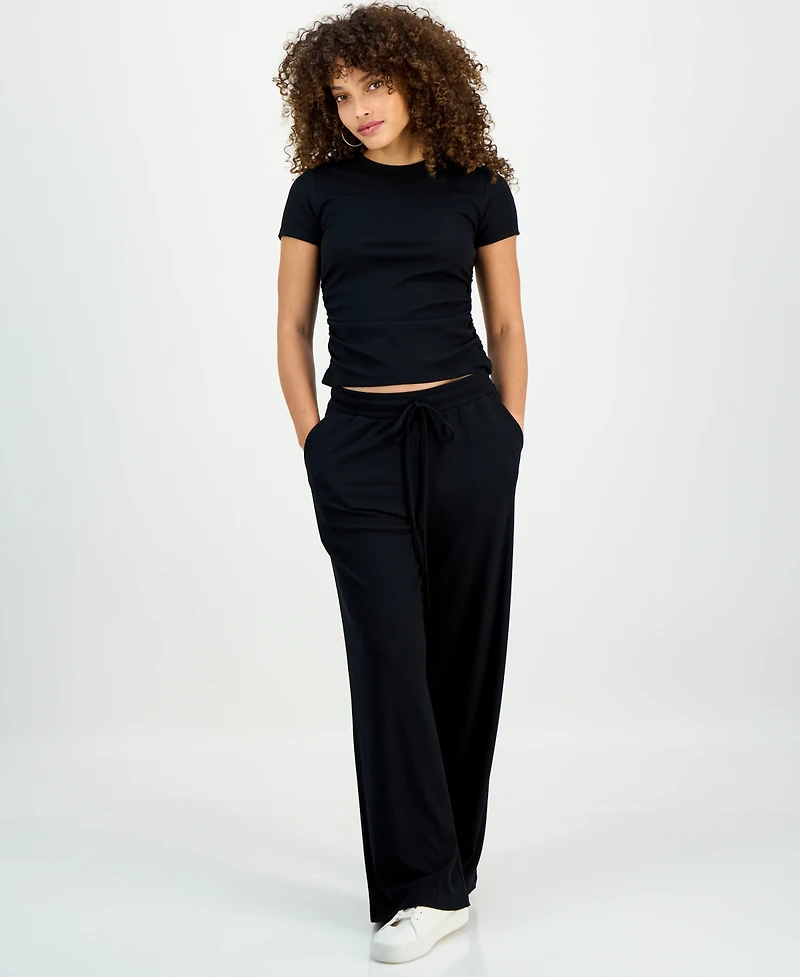 I.n.c. International Concepts Petite Ribbed Knit High Rise Drawstring Wide-Leg Pants, Macy's Exclusive
