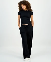 I.n.c. International Concepts Petite Ribbed Knit High Rise Drawstring Wide-Leg Pants, Macy's Exclusive