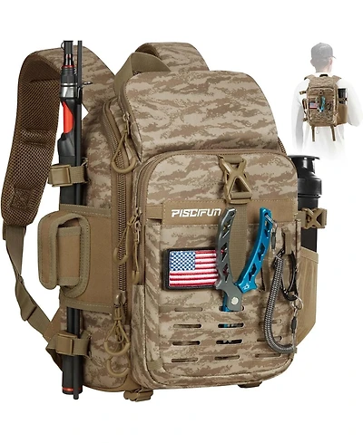 Fishing Tackle Backpack with Rod & Gear Holder, Lightweight Fishing Tackle Storage Bag with Protective Rain Cover