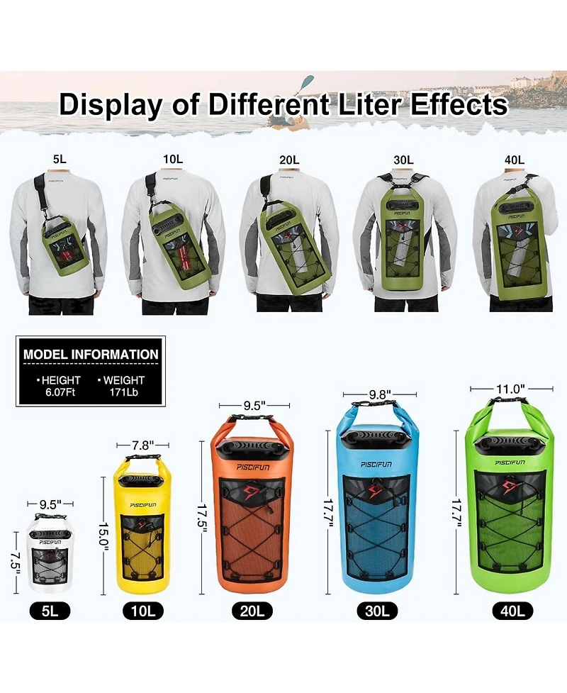 Dry Bag, Waterproof Floating Backpack 5L/10L/20L/30L/40L with Waterproof Phone Case for Boating, Kayaking