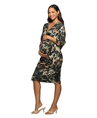 24seven Comfort Apparel Women's Maternity Three Quarter Sleeve Faux Wrap Dress