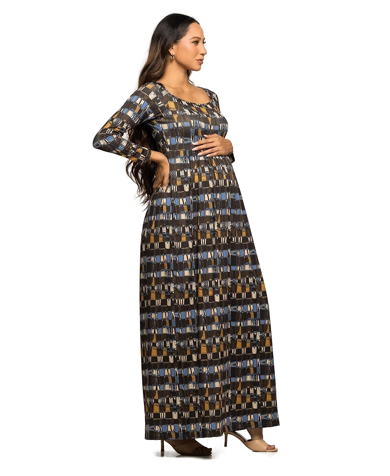 24seven Comfort Apparel Women's Maternity Long Sleeve Empire Waist Maxi Dress