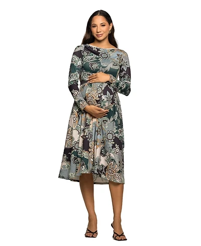 24seven Comfort Apparel Women's Maternity Long Sleeve Midi Dress