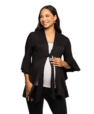 24seven Comfort Apparel Women's Maternity Tie Front Bell Sleeve Jacket