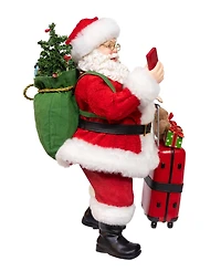 Kurt Adler 10.5-Inch Fabriche Santa with Luggage, 2-Piece Set
