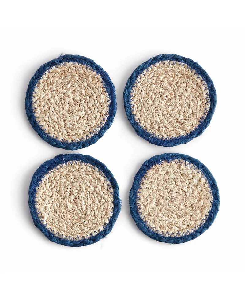 Napa Home & Garden Jute Coasters, Set of 4 - Natural/Navy - Durable & Stylish