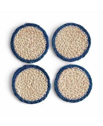 Napa Home & Garden Jute Coasters, Set of 4 - Natural/Navy - Durable & Stylish
