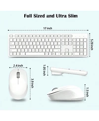 Wireless Keyboard and Mouse Combo, Full-Sized Keyboard, 2.4GHz Keyboard Silent Mouse Set with 2-in-1 Usb Receiver, 12 Fn Shortcuts for Laptop, White