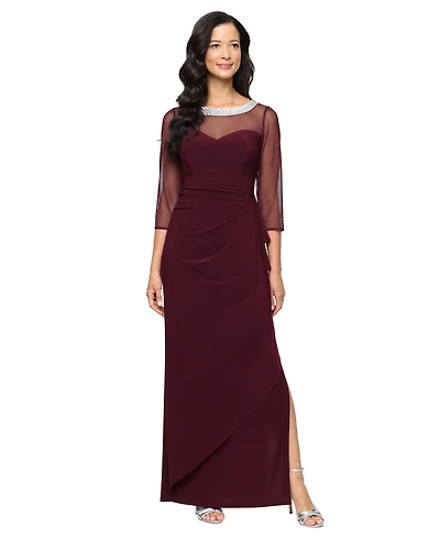 Alex Evenings Women's Embellished-Neck Side-Ruched Illusion Dress