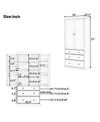 77inch Freestanding Tall Cupboard Storage Cabinet with 3 Adjustable Shelves 8 Door Shelves and 3 Drawers