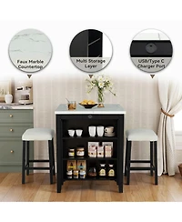 Boyel Living 3-Piece Bar Table and Chairs Set Lvory Tall Dining Table with Usb and Upholstered Bar Stool for Living Room Kitchen
