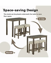 3-Piece Bar Table and Chairs Set Tall Dining Table with Upholstered Bar Stool for Living Room Kitchen