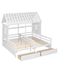 Twin House Platform Beds with Two Drawers for Boy and Girl Shared Beds, Combination of 2 Side by