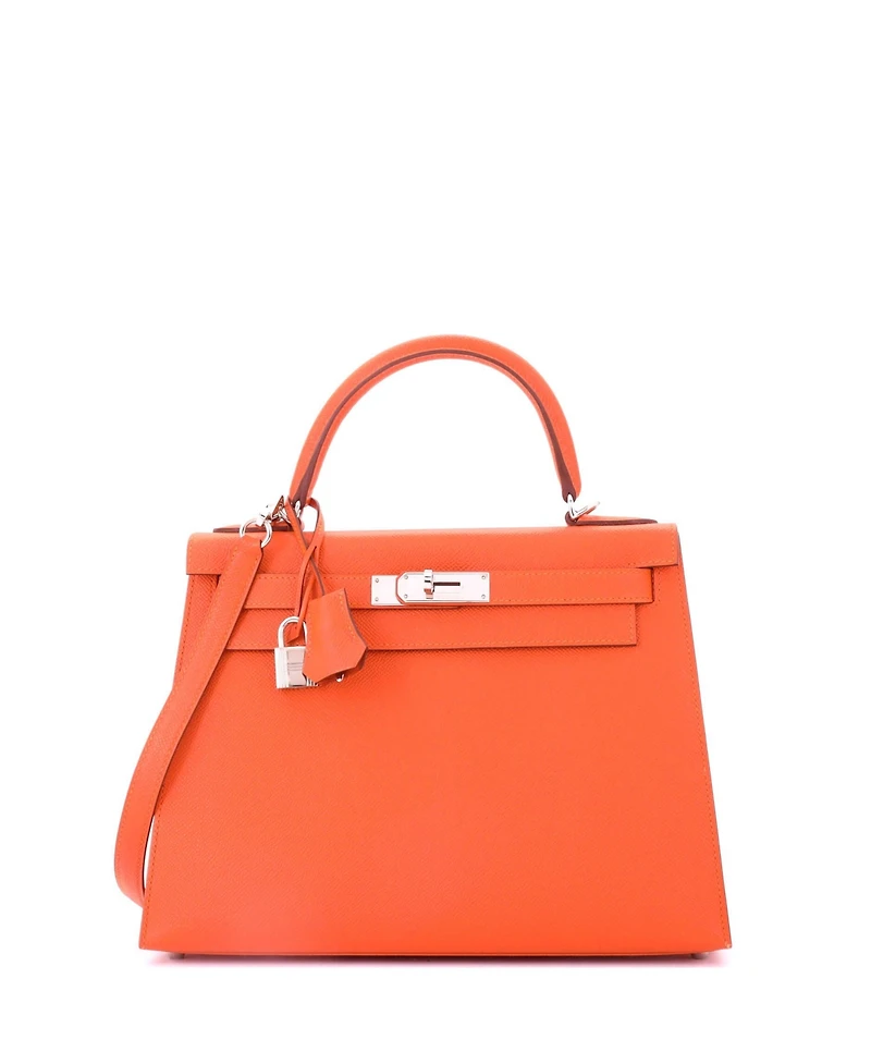 Pre-Owned HERMA‰S Kelly 28 Handbag Orange Epsom with Palladium Hardware