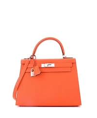 Pre-Owned HERMA‰S Kelly 28 Handbag Orange Epsom with Palladium Hardware