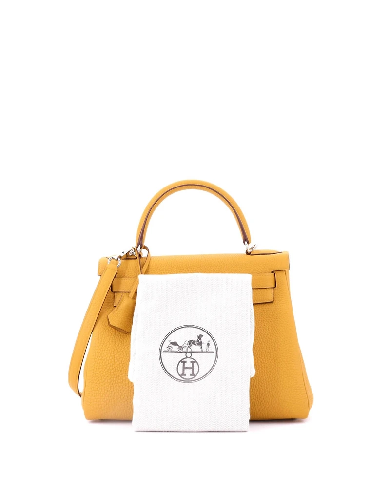Pre-Owned Hermes Kelly 28 Handbag Yellow Togo with Palladium Hardware