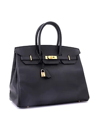 Pre-Owned HERMA‰S Birkin 35 Handbag Black Epsom with Gold Hardware