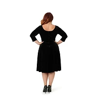 Unique Vintage Plus Square Neck Pleated Swing Dress