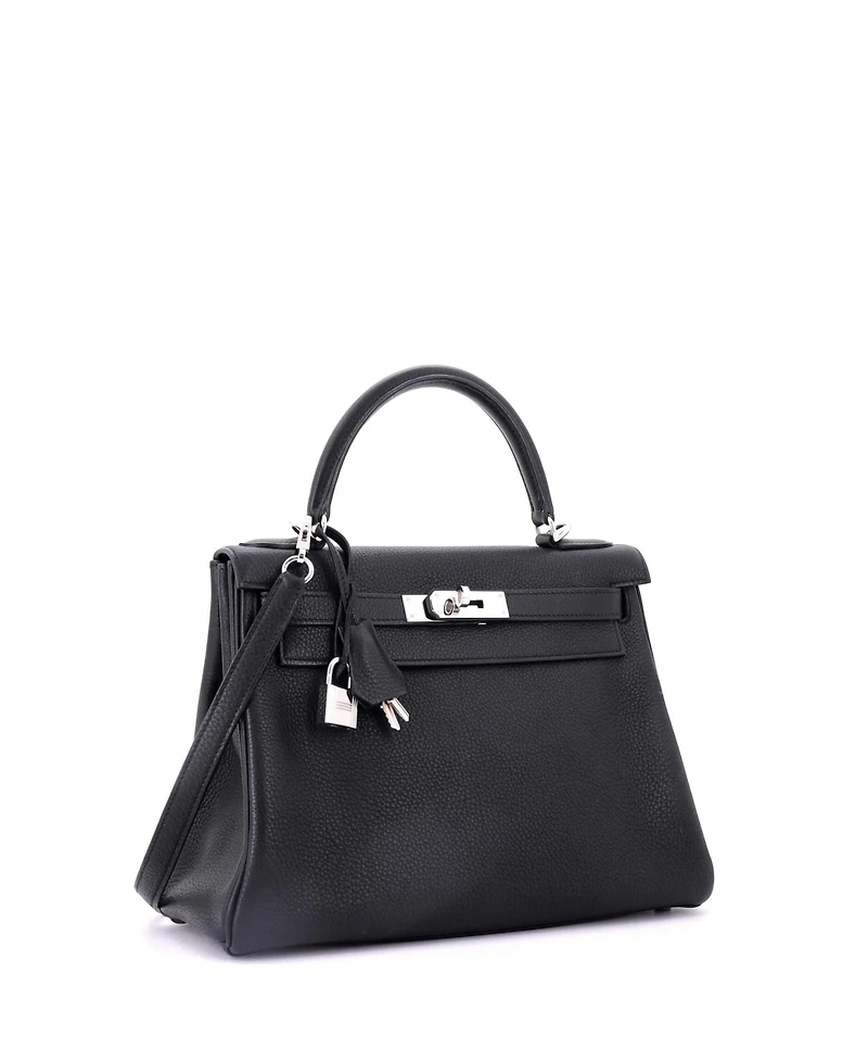 Pre-Owned Hermes Kelly 28 Handbag Black Togo with Palladium Hardware