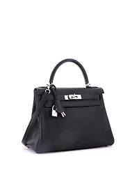 Pre-Owned Hermes Kelly 28 Handbag Black Togo with Palladium Hardware