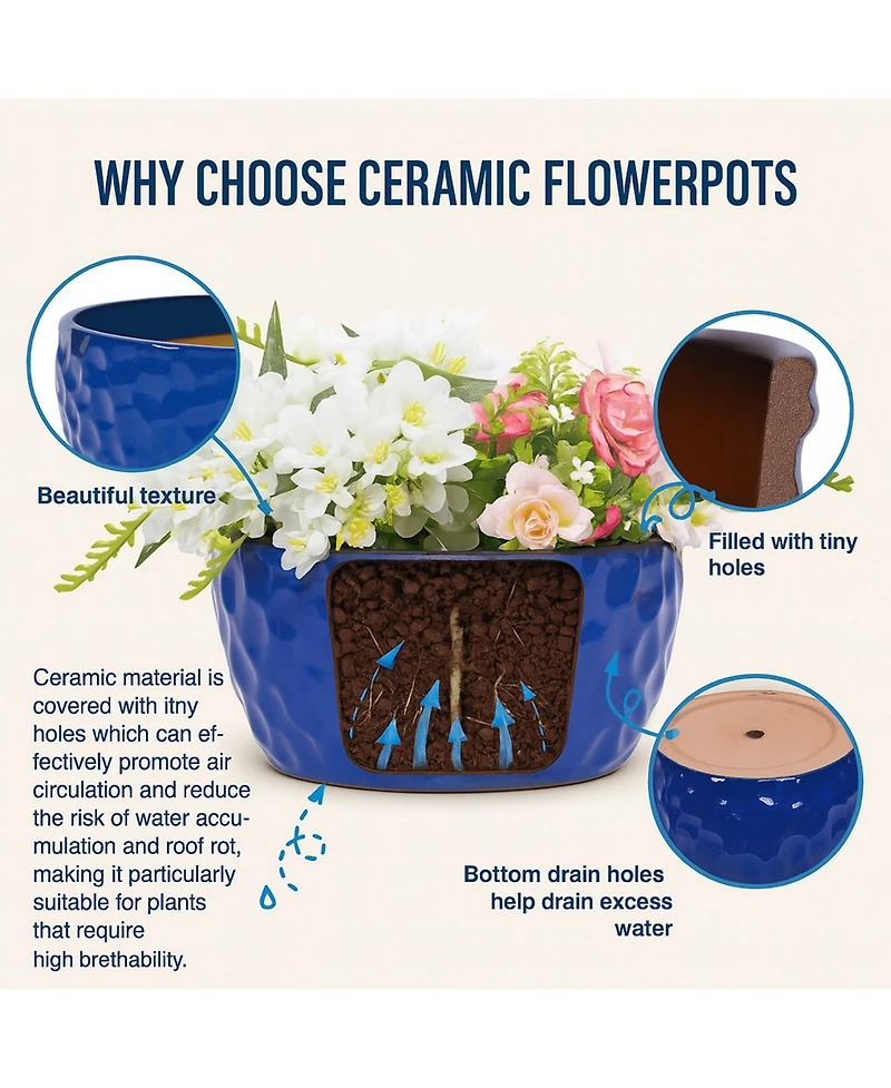 Chic Crate 3-Piece Antique Blue Ceramic Planter Set